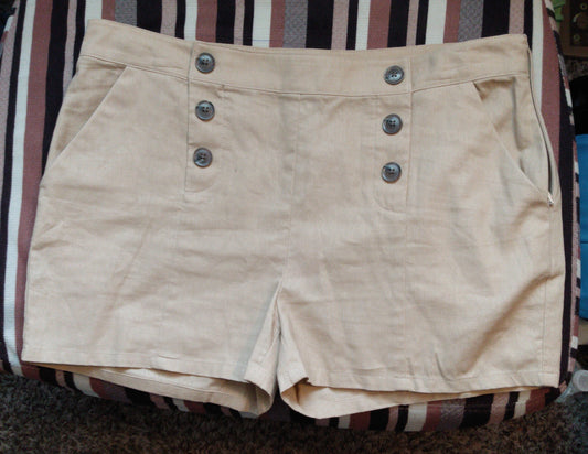 Tan Front Button Shorts