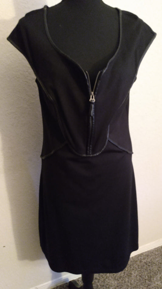 Black Leather Trimmed Dress