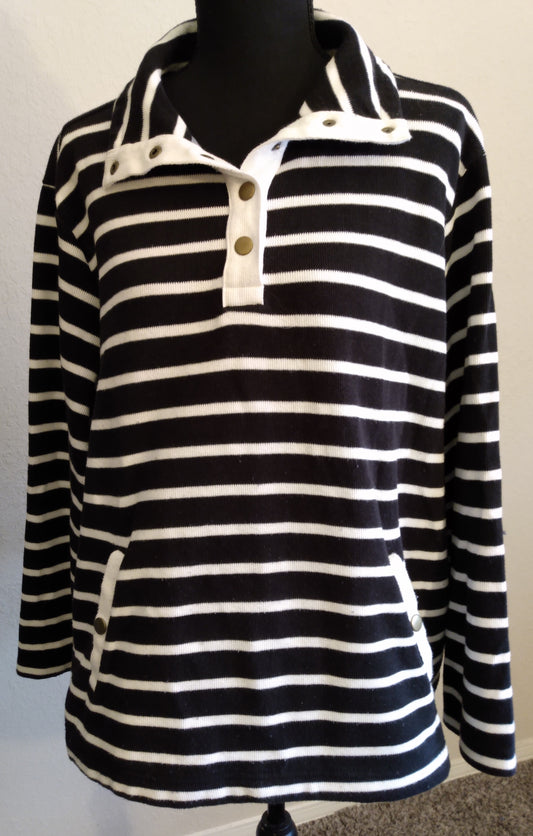 Black and White Striped Polo Pullover
