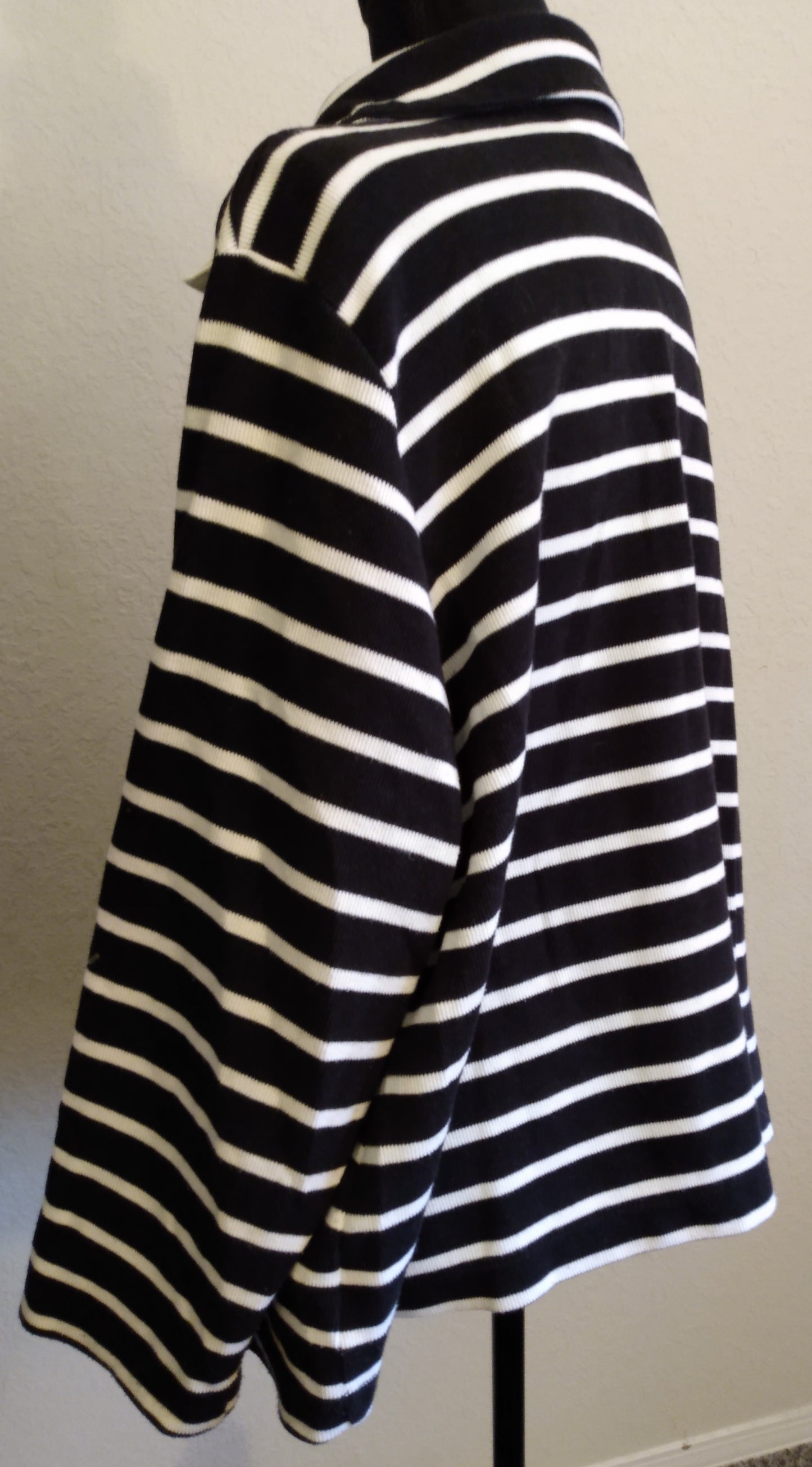 Black and White Striped Polo Pullover