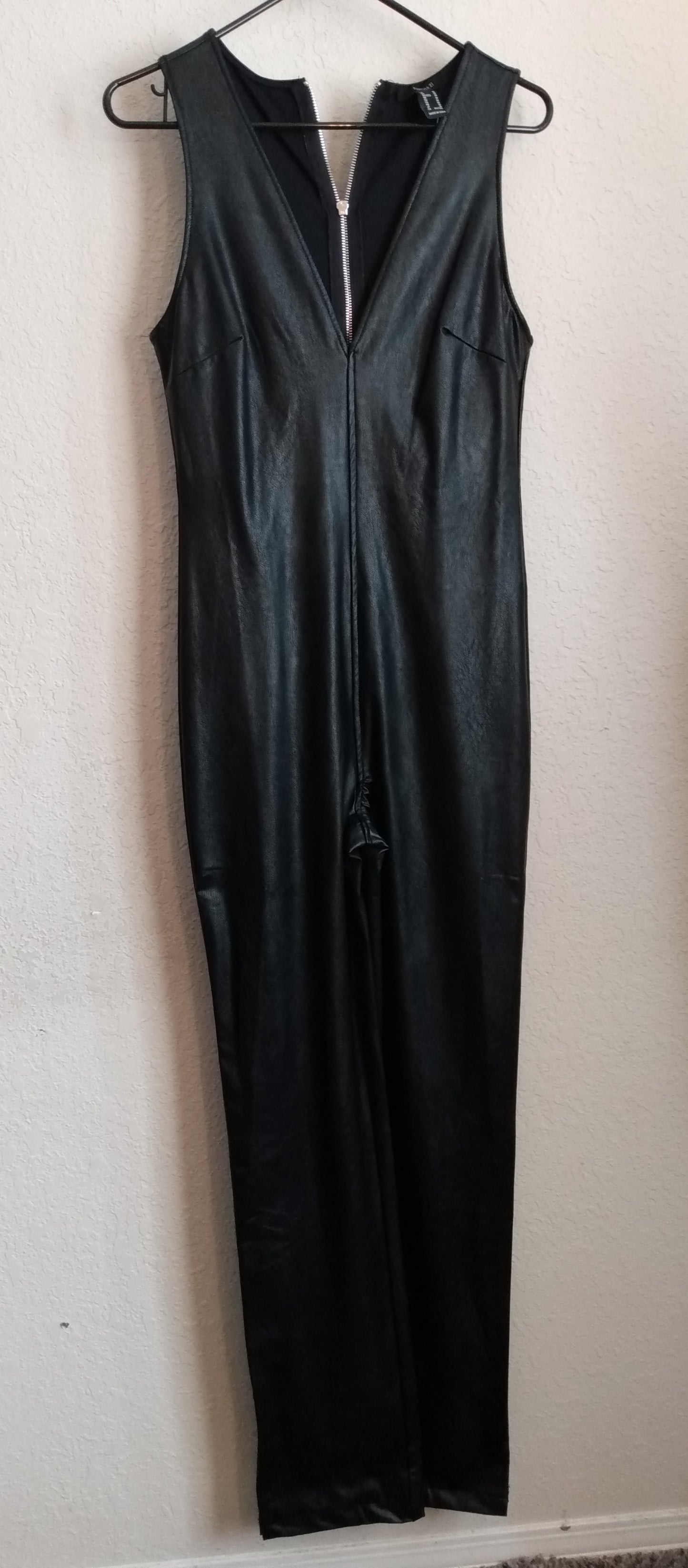 Faux Leather Black Jumpsuit