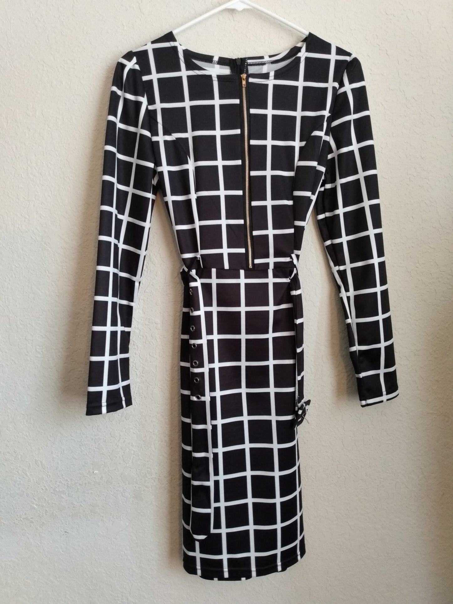 Long Sleeve Black Check Dress