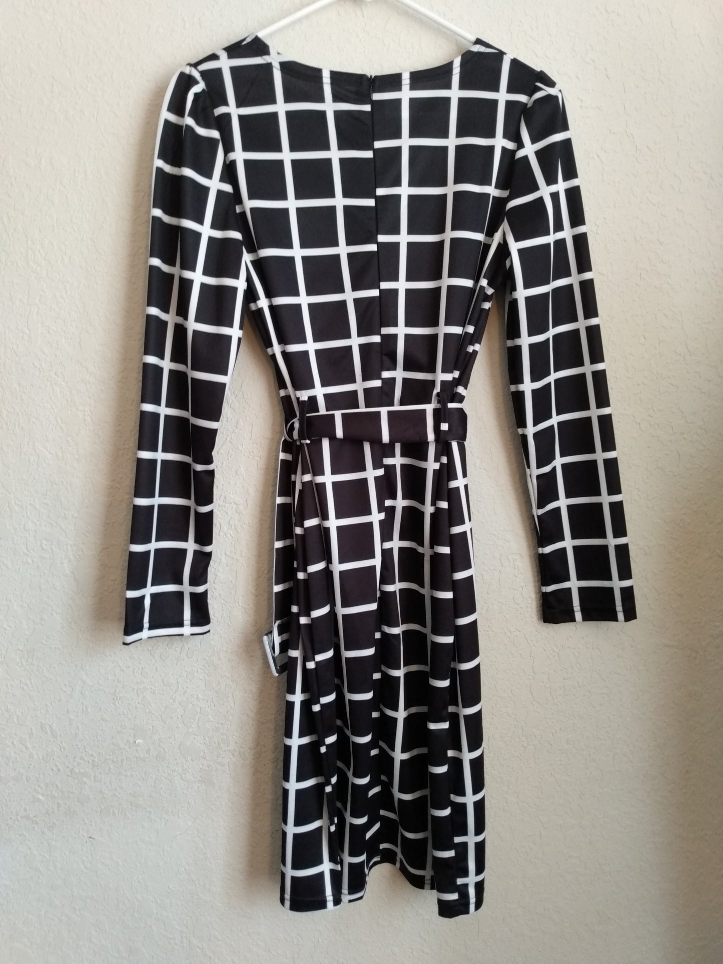 Long Sleeve Black Check Dress