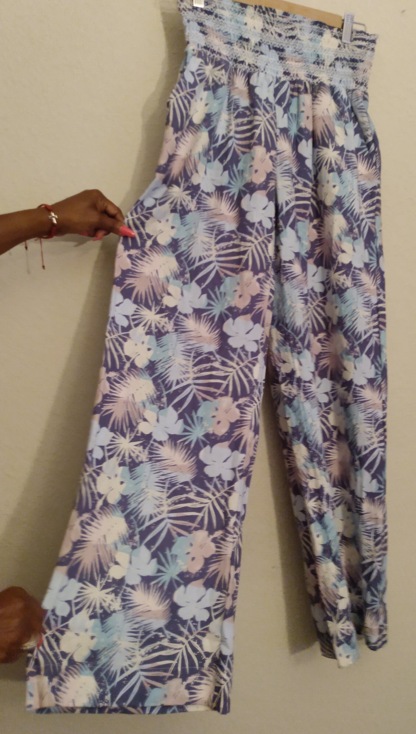 Blue Floral Wide Leg Pants