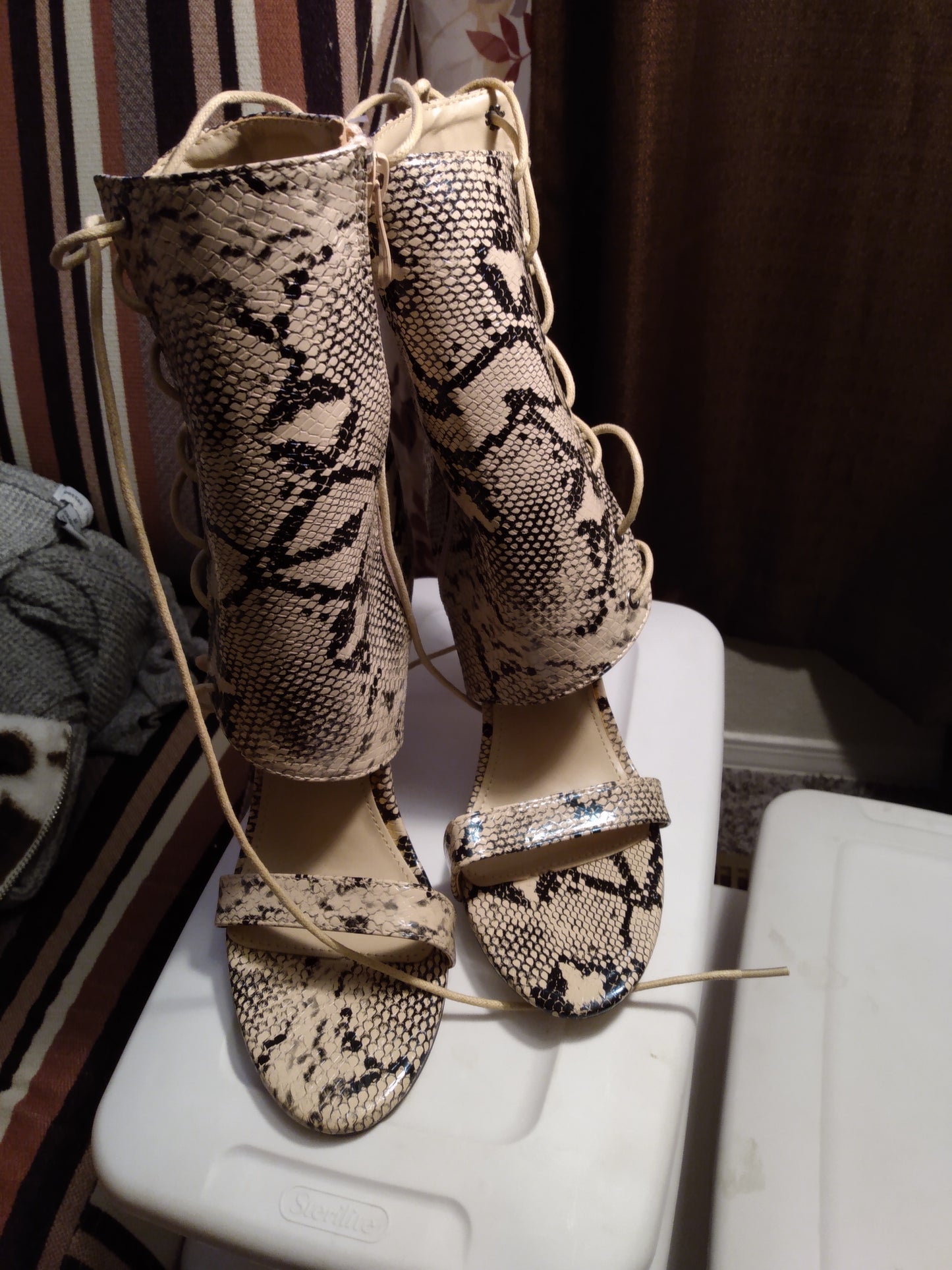 Snakeskin Print Lace Up Boots