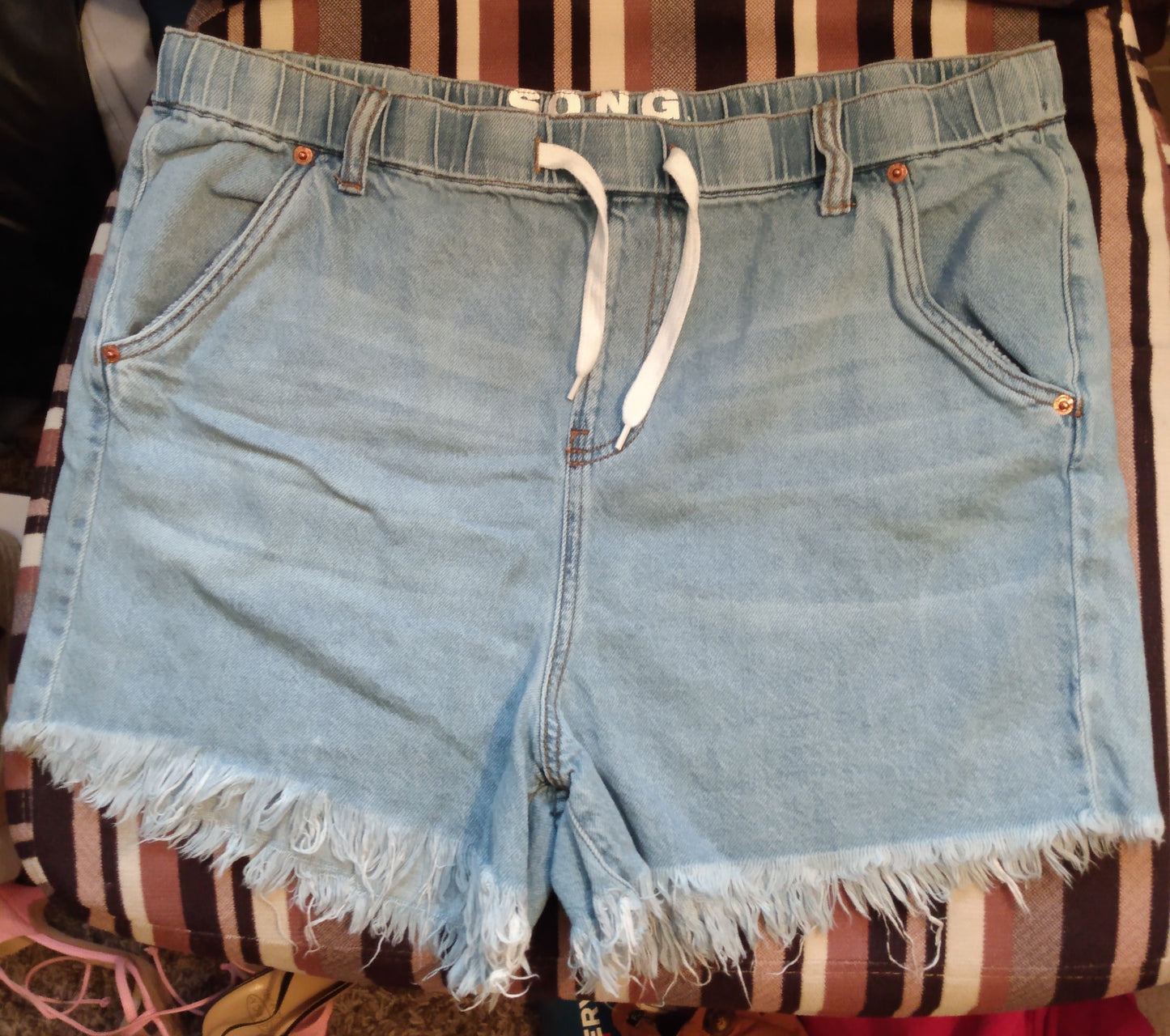 Denim Drawstring Cutoff Shorts