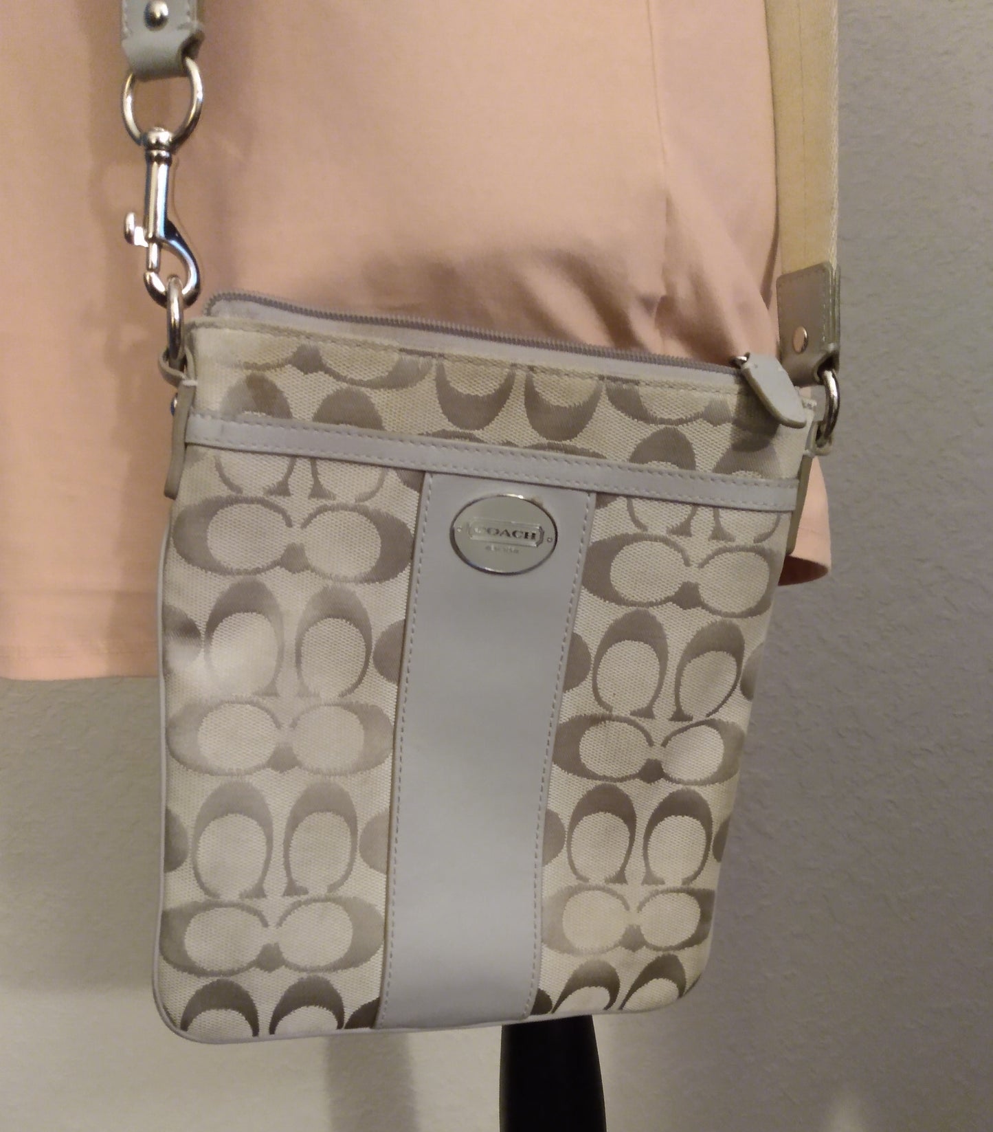 Gray and Tan Coach Shoulder Bag