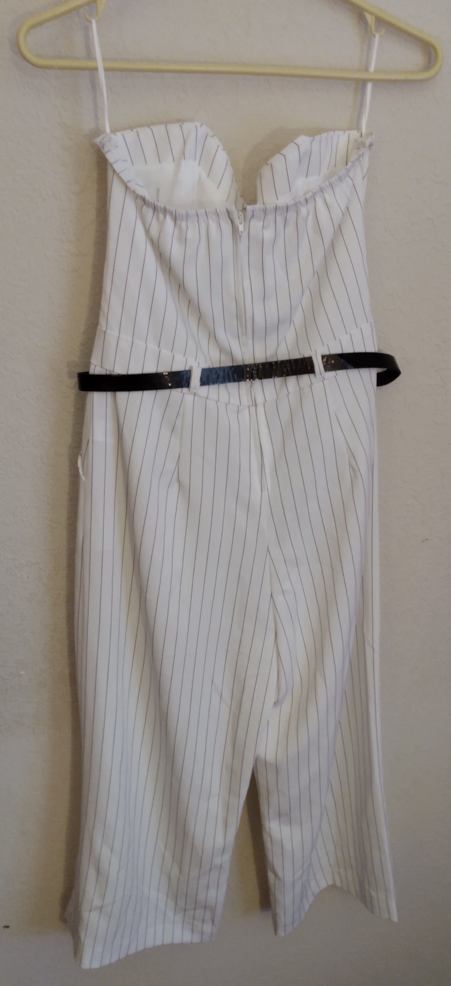 White w Black Pinstripe Gaucho Romper