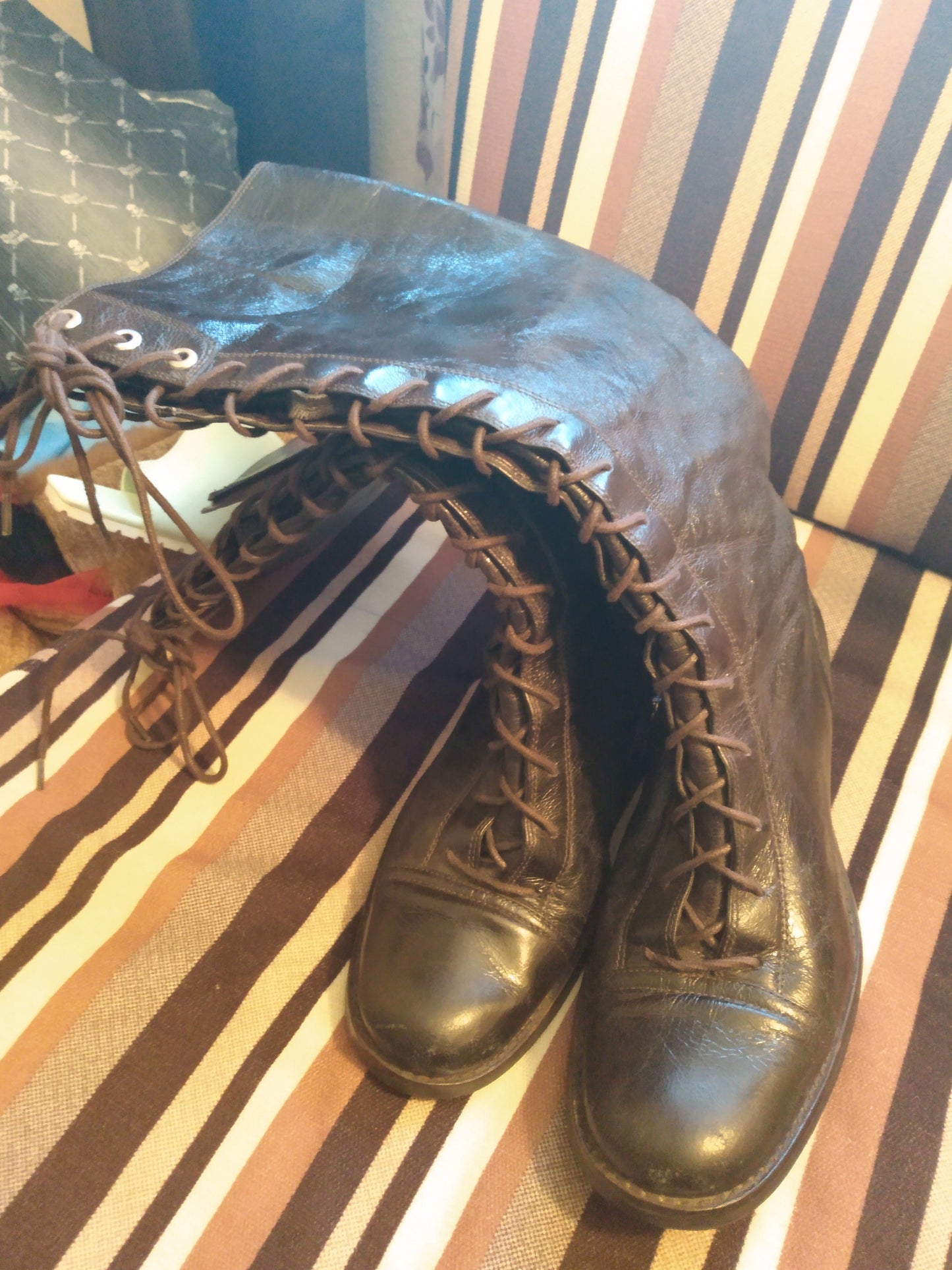 Lace Up Leather High Boots