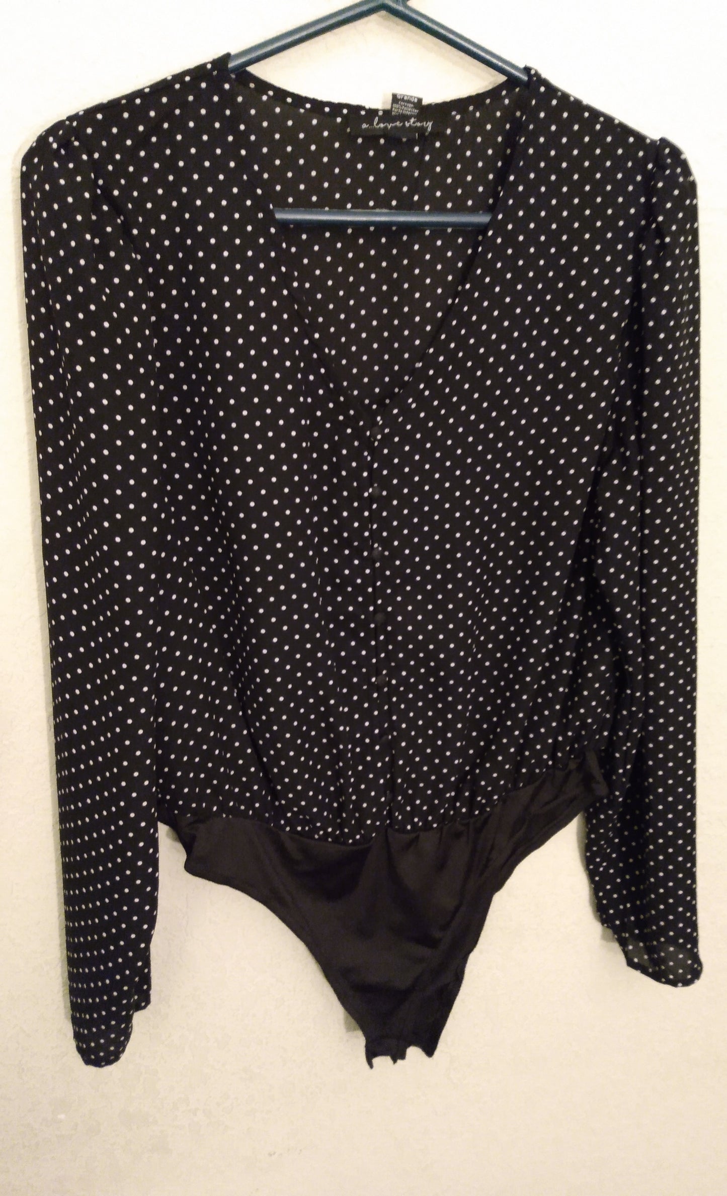 Long Sleeve Black Polka Dot Body Blouse