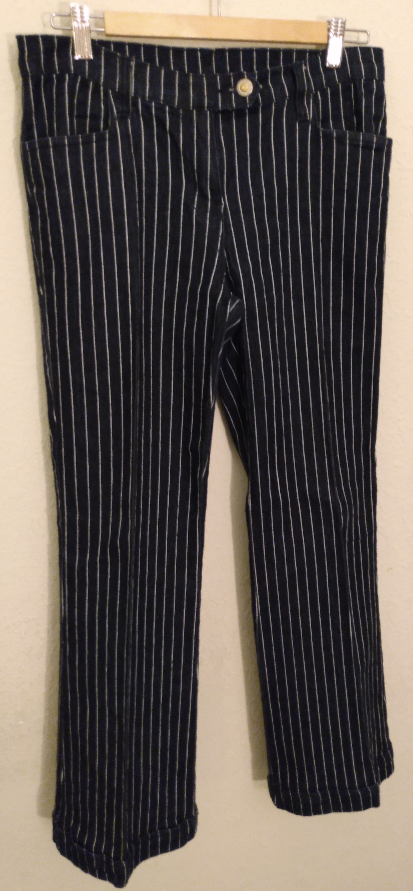 Black Pinstripe Denim Pants