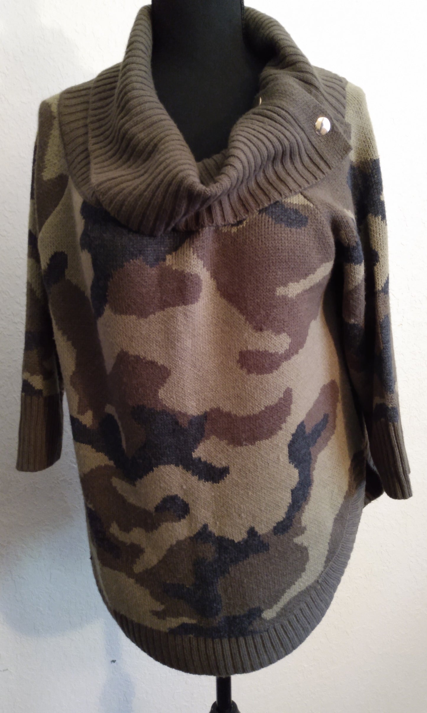 Camo Cowl Neck Sweater