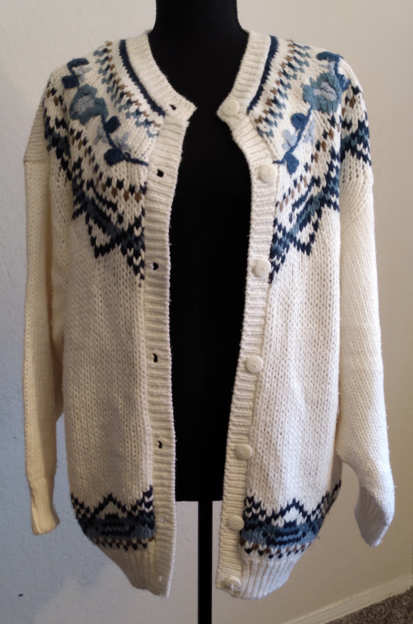 Blue and White Cardigan Sweater