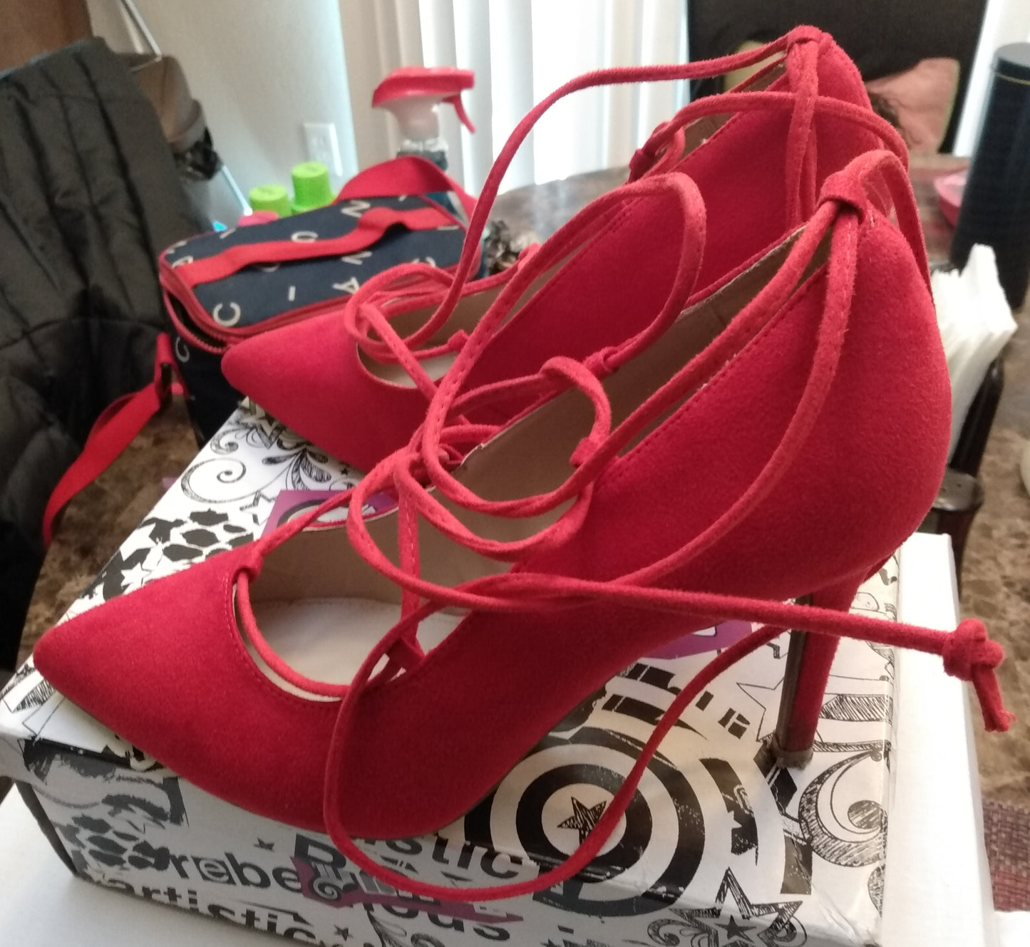 Red Calf Strap Heels