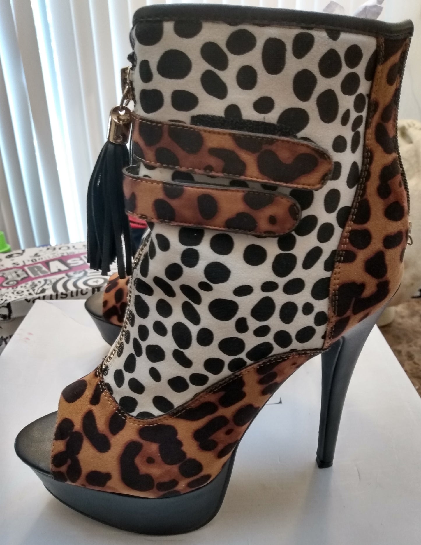 Open Toe Leopard Print Boots