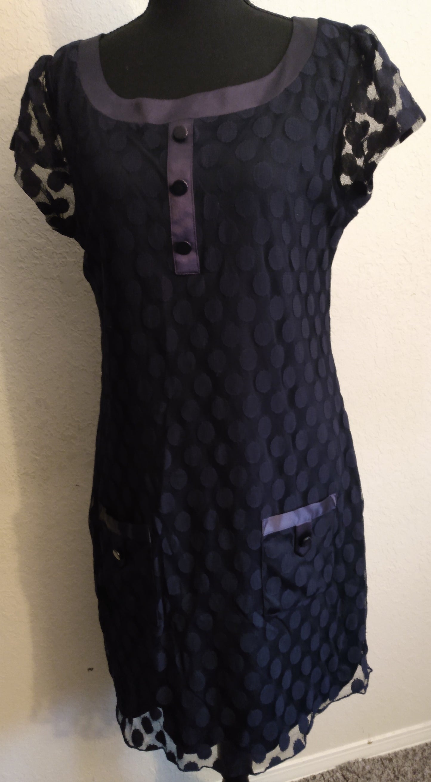 Short Sleeve Black Dotted Dress