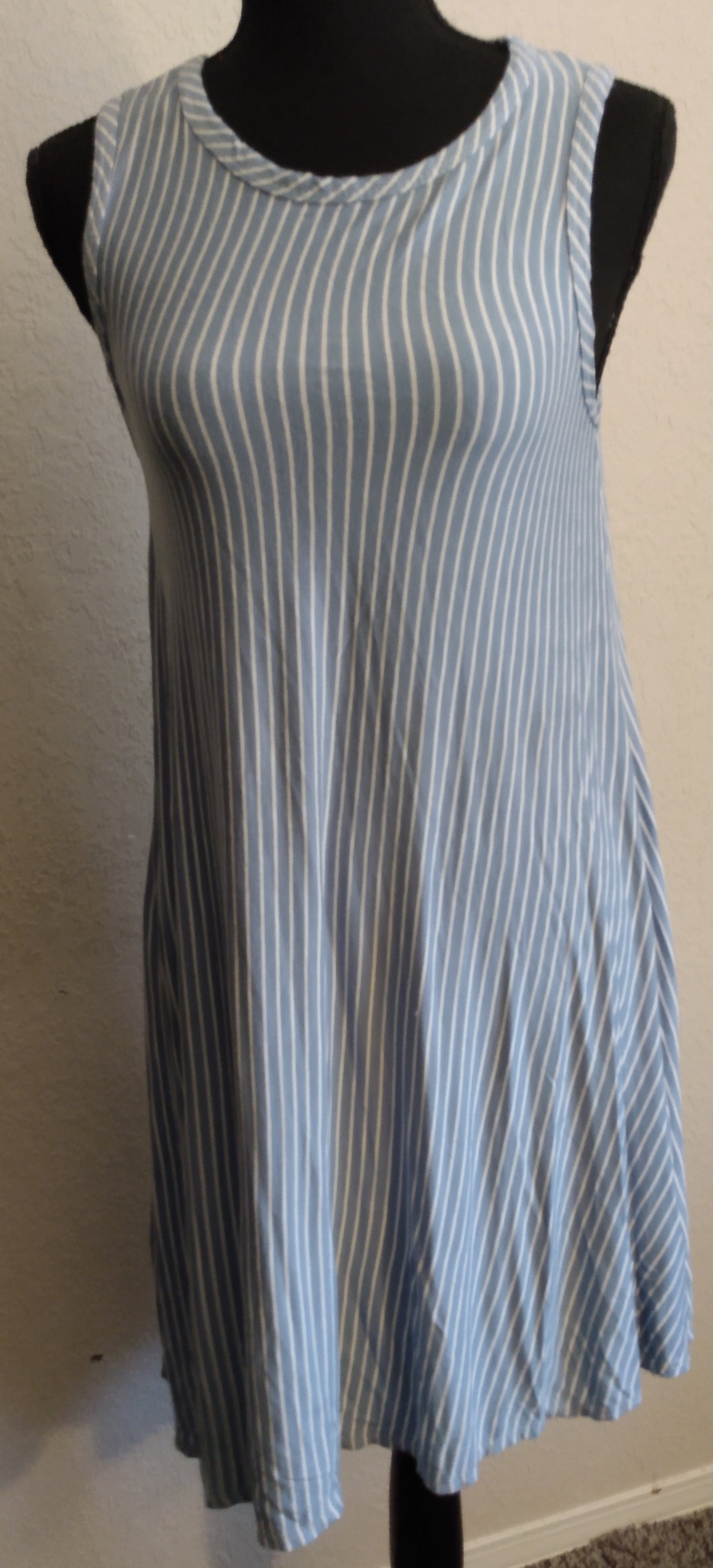 Sleeveless Sky Blue and White Striped Dress