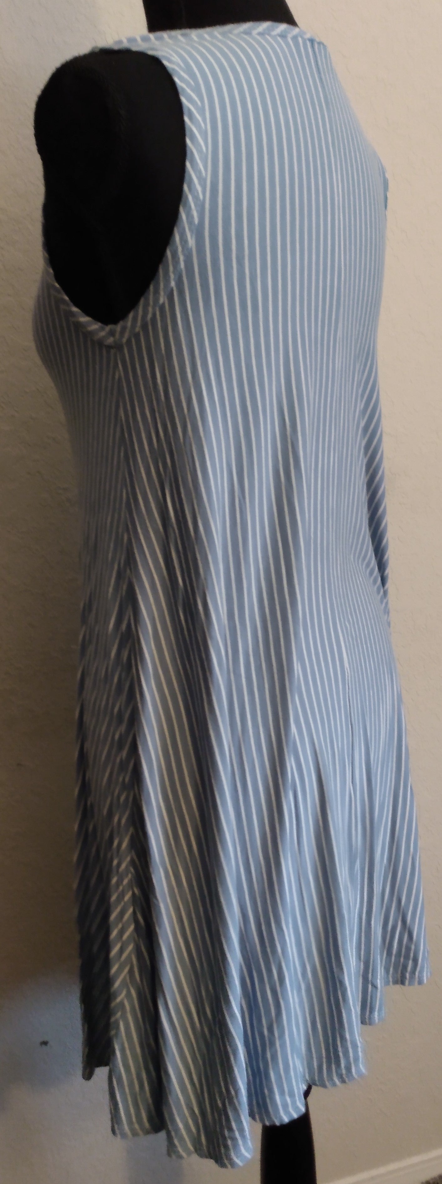 Sleeveless Sky Blue and White Striped Dress