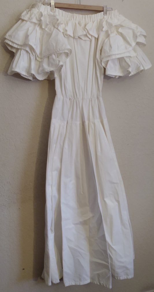 White Ruffle Formal Linen Dress